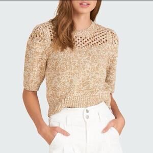 Veronica Beard Sweater Women’s XS Short Sleeve Tyrie Open Knit Heathered Tan